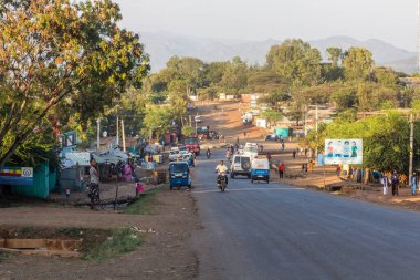 KONSO, ETHIOPIA - 7 Şubat 2020: Konso, Etiyopya 'da bir sokak manzarası