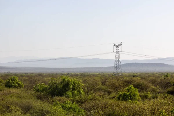 Linhas Transmissão Alta Tensão Etiópia — Fotografia de Stock