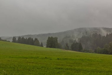 Çek Cumhuriyeti Dolni Dvoriste yakınlarındaki yağmurlu manzara