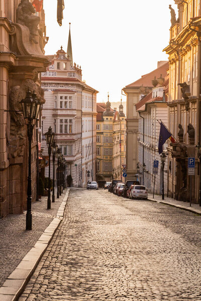 PRAGUE, CZECHIA - MAY 16, 2020: Nerudova street in Prague, Czech Republic