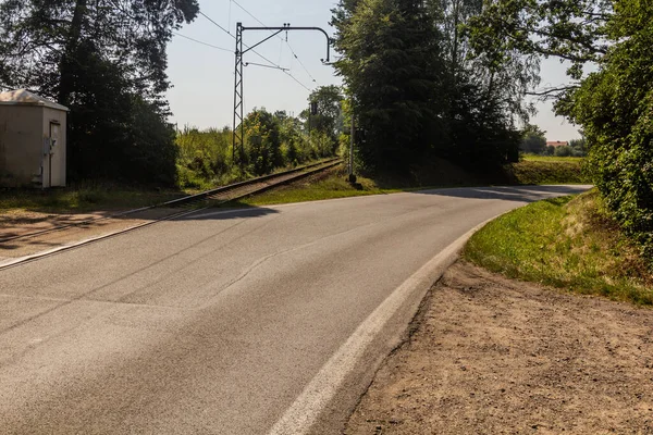 Közúti Vasúti Hasadás Duha Szivárvány Híd Végén Kombinált Forgalommal Bechyne — Stock Fotó