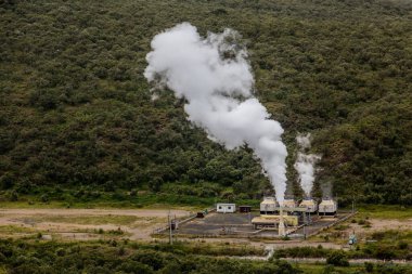 Kenya 'daki Hell' s Gate Ulusal Parkı 'nda küçük bir jeotermal enerji santrali.