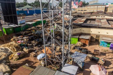 KAKAMEGA, KENYA - FEBRUARY 23, 2020: Aerial view of a market in Kakamega, Kenya clipart