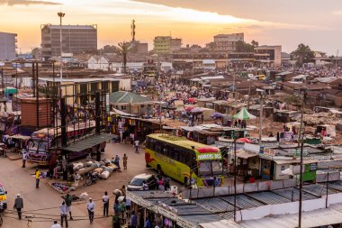 KAKAMEGA, KENYA - FEBRUARY 22, 2020: Aerial view of a market and bus stand in Kakamega, Kenya clipart
