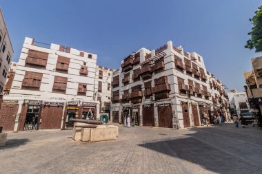 JEDDAH, SAUDI ARABIA - NOVEMBER 15, 2021: Traditional houses in Al Balad,  historic center of Jeddah, Saudi Arabia clipart