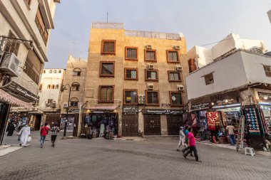 JEDDAH, SAUDI ARABIA - NOVEMBER 15, 2021: Street in Al Balad,  historic center of Jeddah, Saudi Arabia clipart