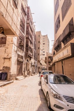 JEDDAH, SAUDI ARABIA - NOVEMBER 15, 2021: Alley in Al Balad,  historic center of Jeddah, Saudi Arabia clipart