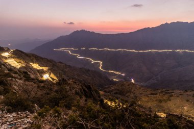 Evening view of a deep valley in Sarawat mountains near Al Baha, Saudi Arabia clipart