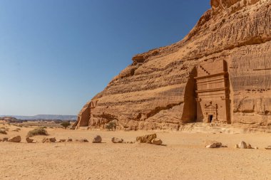 El Ula, Suudi Arabistan yakınlarındaki Hegra 'da (Mada' in Salih) taş kesimi mezarlar.