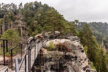 Boardwalks at the ruins of Saunstejn rock castle in the Czech Switzerland National Park, Czech Republic clipart