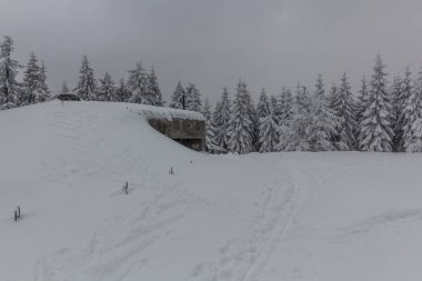 Winter view of a concrete pillbox from the WW2 in Orlicke hory mountains, Czech Republic clipart