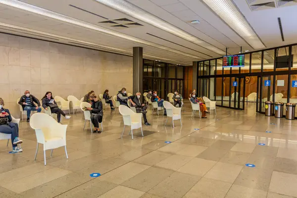 stock image PRAGUE, CZECHIA - MAY 28, 2021: Waiting room of Covid-19 vaccination center in Kongresove centrum (Congress Centre) in Prague, Czech Republic