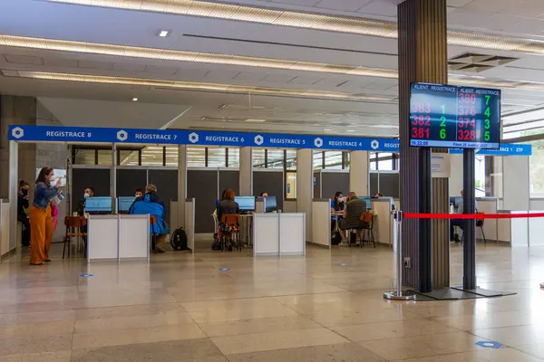 stock image PRAGUE, CZECHIA - MAY 28, 2021: Registration room of Covid-19 vaccination center in Kongresove centrum (Congress Centre) in Prague, Czech Republic