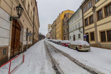 Çek Cumhuriyeti Prag 'daki Uvoz caddesinin kış manzarası