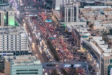 RIYADH, SAUDI ARABIA - DECEMBER 1, 2021: Aerial view of the King Fahd road in Riyadh, Saudi Arabia clipart