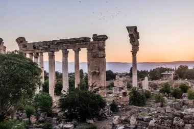 Baalbek, Lübnan 'daki Roma harabelerinin akşam manzarası