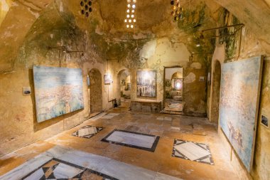 SIDON, LEBANON - 23 JULY, 2022:  Interior of Hammam Al Jadeed bathhouse converted into an art gallery in Sidon town, Lebanon clipart