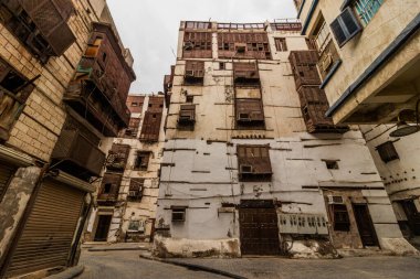 Al Balad 'da geleneksel evler, tarihi Jeddah merkezi, Suudi Arabistan