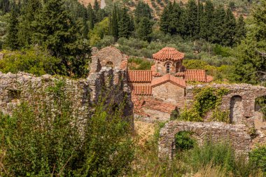 Yunanistan 'ın Mora yarımadasındaki Mystras' taki Evangelistria Kilisesi, .