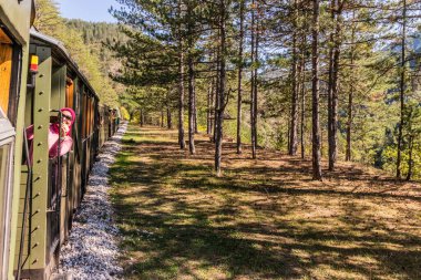 MOKRA GORA, SERBIA - 5 Ekim 2021: Sarganska Osmica (Sargan 8) dar ölçülü miras tren yolu, Sırbistan