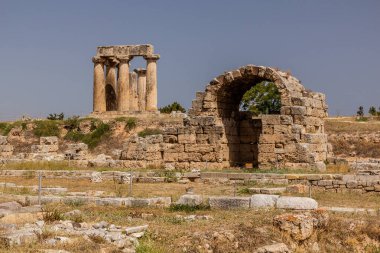 Yunanistan 'ın Antik Korint kentindeki Nortwest stoa