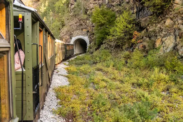 Sarganska Osmica (Sargan Sekizlisi) dar kalibreli miras demiryolu üzerinde bir tünele giren tren, Sırbistan