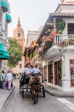 CARTAGENA, COLOMBIA - 4 Mart 2023: Eski Cartagena de Indias, Kolombiya 'da at arabası