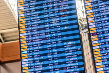 İSTANBUL, TURKEY - 10 Ekim 2022: İstanbul, Türkiye 'deki Sabiha Gökçen Havalimanı' nda kalkış tahtaları