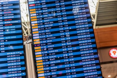İSTANBUL, TURKEY - 10 Ekim 2022: İstanbul, Türkiye 'deki Sabiha Gökçen Havalimanı' nda kalkış tahtaları
