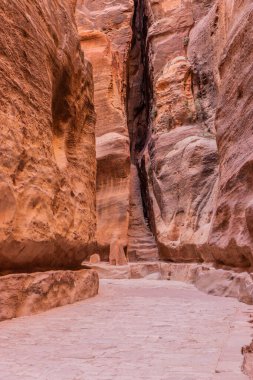Siq geçidi, antik şehir Petra 'nın ana girişi, Ürdün