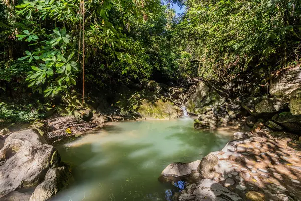 Tingo Maria, Peru yakınlarındaki Catarata Santa Carmen şelalesinin yanındaki derede.