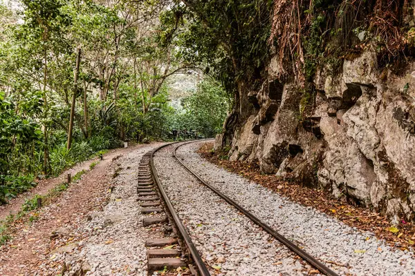 Machu Picchu, Peru yakınlarındaki Urubamba nehir vadisinde demiryolu rayları