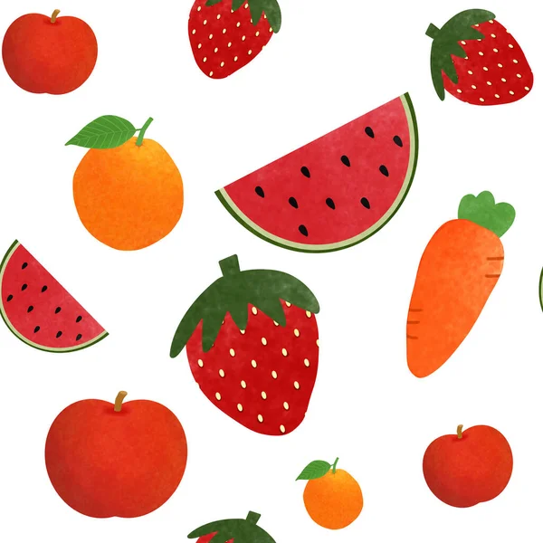 Nahtloses Muster Der Zeichnung Von Wassermelone Erdbeere Apfel Orange Und — Stockfoto