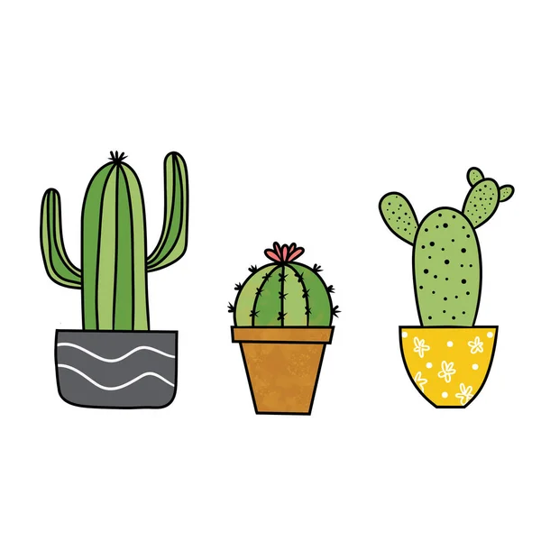 Kreslení Kaktus Roztomilé Hrnci Izolované Bílém Pozadí Pro Přírodu Dekorace — Stock fotografie