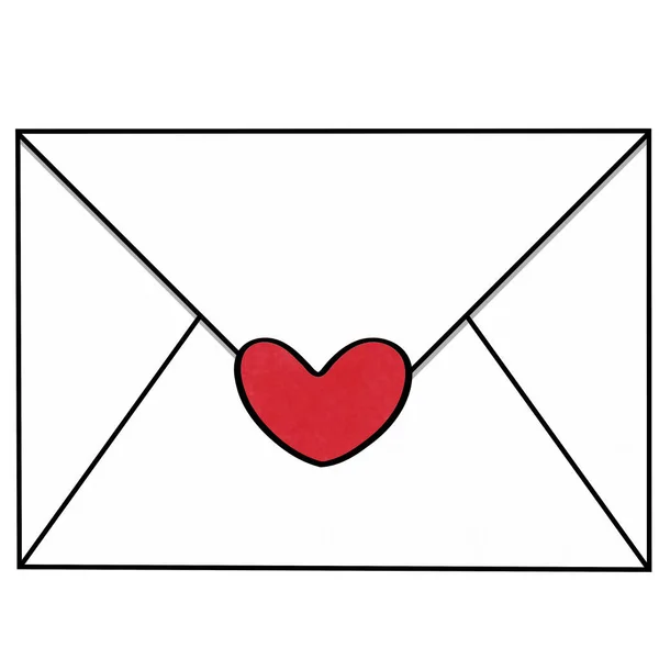 Desenho Envelope Branco Com Coração Vermelho Isolado Fundo Branco Para — Fotografia de Stock