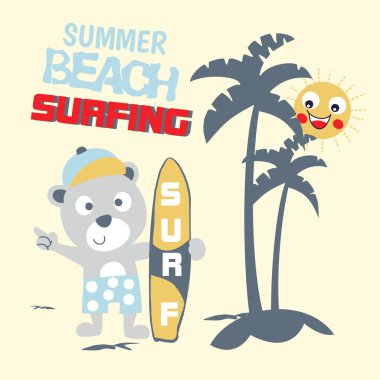 Sörf tahtası ve palmiye ağaçları olan sörfçü.