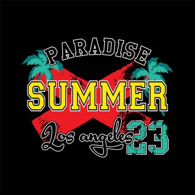 Palmiye ağaçları ve harflerle tişört izli vektör illüstrasyonu