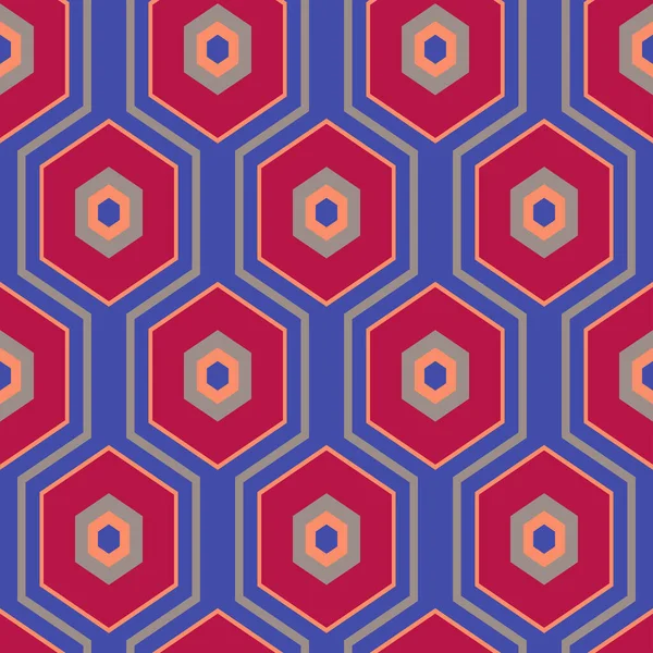 Motif Géométrique Avec Hexagones Chevrons Dans Style Rétro Milieu Siècle — Image vectorielle
