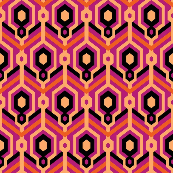 Geometric Pattern Hexagons Chevrons Retro Mid Century Style Bright Colors — Stock Vector