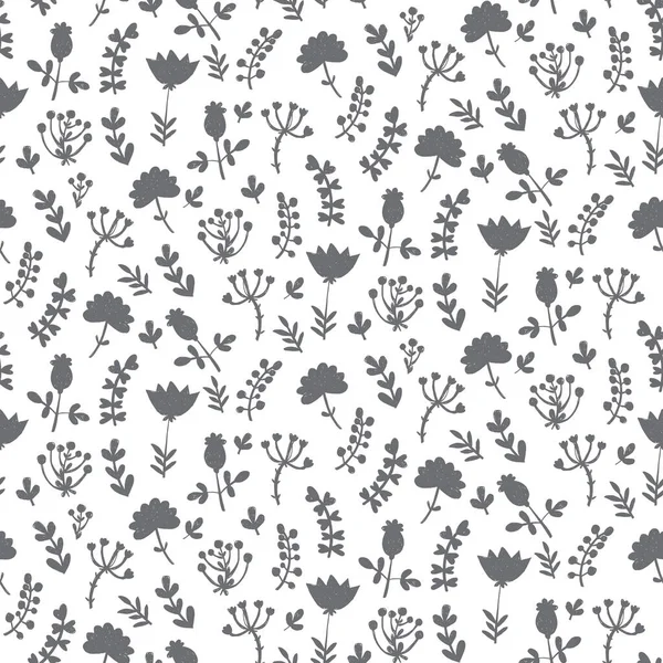 Seamless Vector Pattern Small Hand Drawn Ditsy Flowers Retro Print — Stock Vector