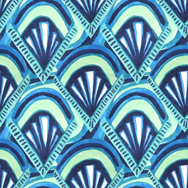 具有蓝色装饰艺术元素的矢量民族几何图案 无缝设计 — 图库矢量图片