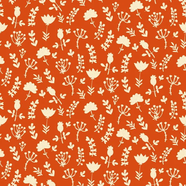 Бесшовный Векторный Рисунок Мелкими Ручными Цветками Ретро Печать Силуэтами Тюльпанов — стоковый вектор
