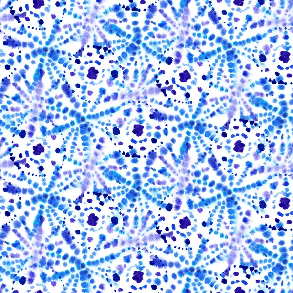 水彩图案 蓝色无缝纹理中的花卉形状 — 图库照片