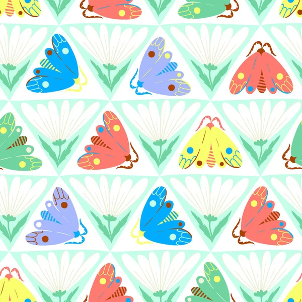 有三角形和蝴蝶的矢量无缝图案 夏天的背景 可爱的家居装饰童装时装设计 — 图库矢量图片