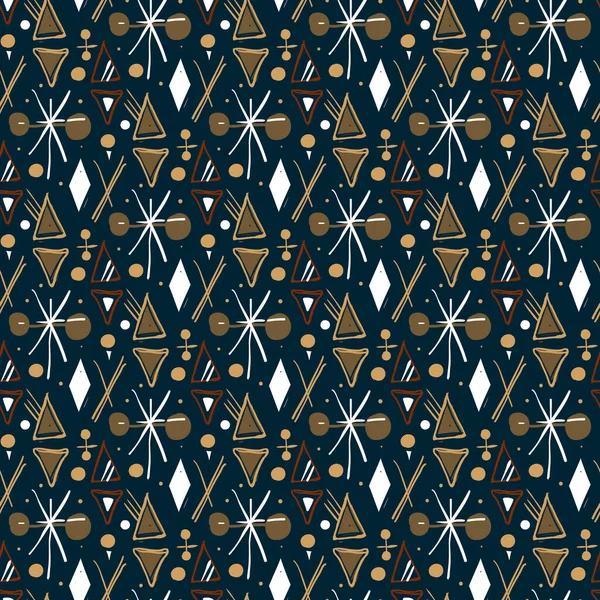 Ретро Векторный Абстрактный Рисунок Небольшими Фигурами Точками Звёздами Треугольниками Бесшовный — стоковый вектор
