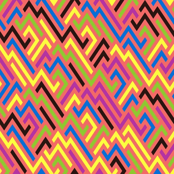 カラフルなギザギザの線 迷路のデザインのベクトルシームレスなパターン 単純な幾何学的背景 スポーツウェアのためのファンキーなミッド世紀スタイルのファッションプリント — ストックベクタ