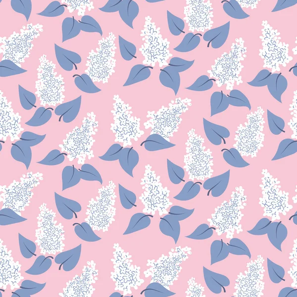 White Lilac Pink Background Cute Seamless Vector Pattern Floral Design — Stock Vector