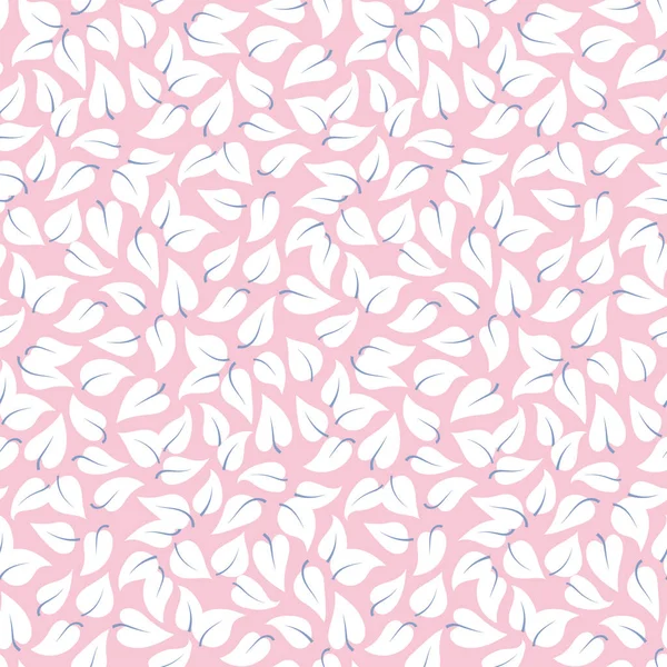 White Leaves Pink Background Seamless Vector Ditsy Pattern Cute Design — Stock Vector
