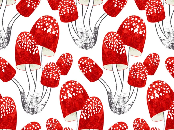 Grote Rode Champignons Met Hand Getekend Felle Kleuren — Stockvector