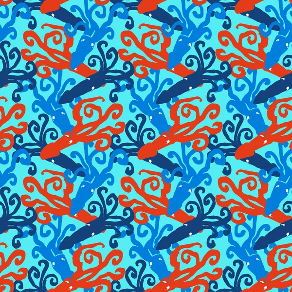 Запутанные Кальмары Бесшовный Векторный Рисунок Морской Дизайн Купальников Принт Бикини — стоковый вектор